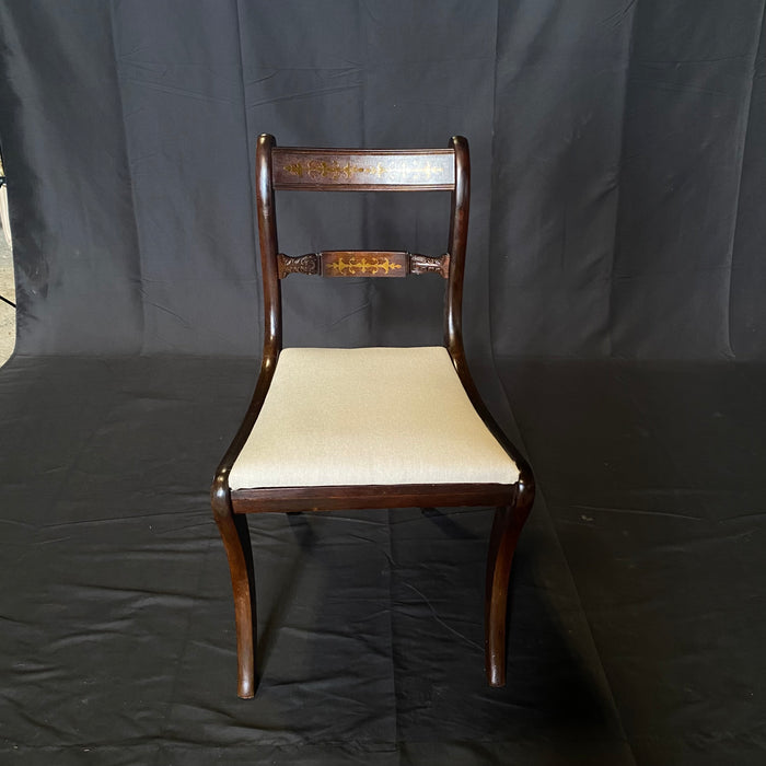Set of 4 English Regency Brass Inlaid Back Dining Chairs or Side Chairs