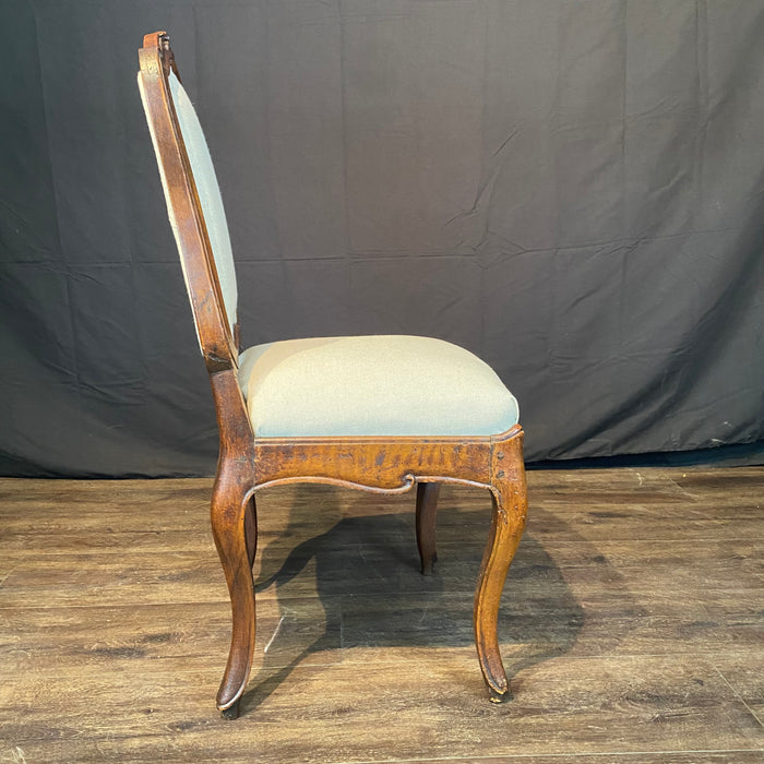 Set of Six Early 18th Century Museum Quality Walnut Carved Italian Dining or Side Chairs with New Upholstery