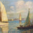 Mid-Century French Impressionist Oil Painting of Sailboats in a Harbor, Signed Gautier