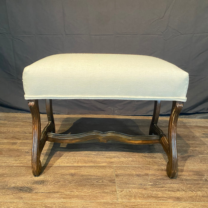 Antique French Os de Mouton Walnut Bench | 19th Century with New Upholstery