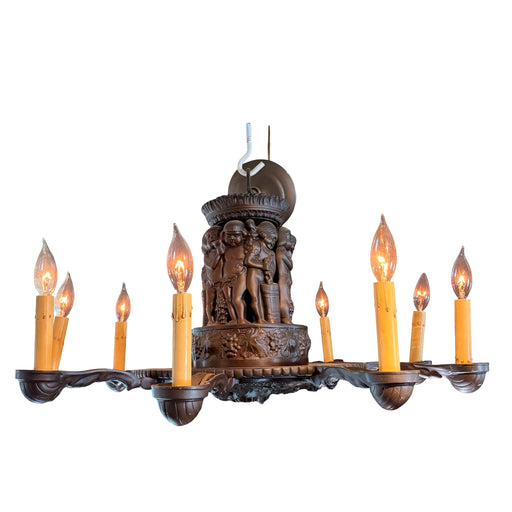 Period Bronze Chandelier Depicting Harvest of the Grapes/Wine Celebration