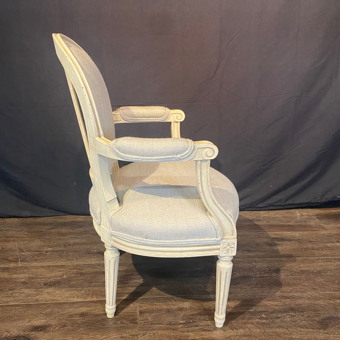 19th Century Pair of French Louis XVI Painted Neoclassical Fauteuil Armchairs