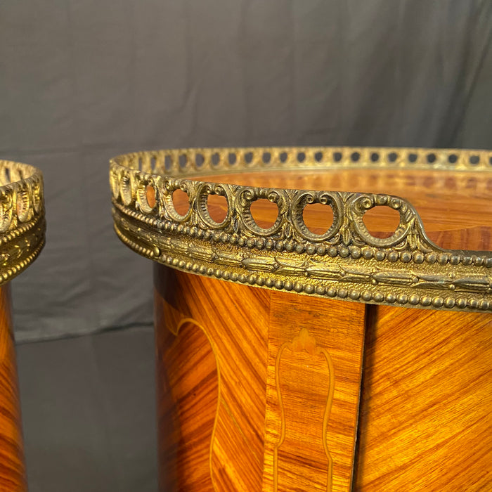 French Louis XV bedside tables, nightstands or side tables with marquetry