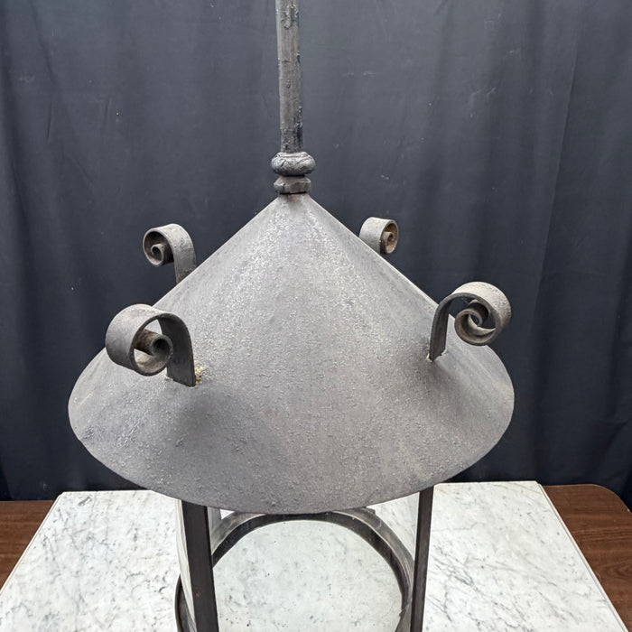 Antique Cast Iron Gas Lantern Pendant Light, Converted Gas Ceiling Fixture with Glass Shade