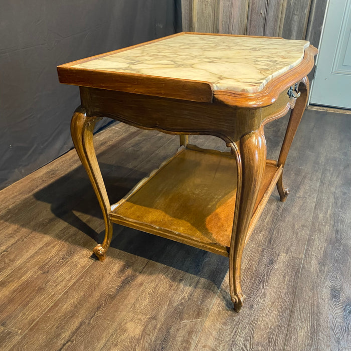 Pair French Louis XV Style End Tables or Side Tables with Exquisite Marble Tops