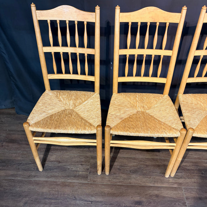 Set of Four Swedish Gustavian Style Country Spindle Back Dining Chairs with Rush Seats