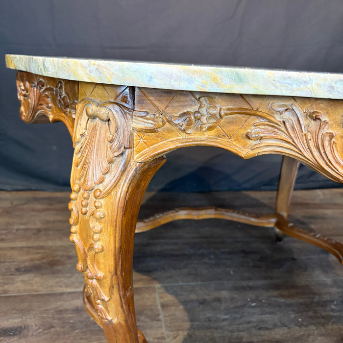 French Louis XV Marble Top Coffee Table with Exceptional Carving