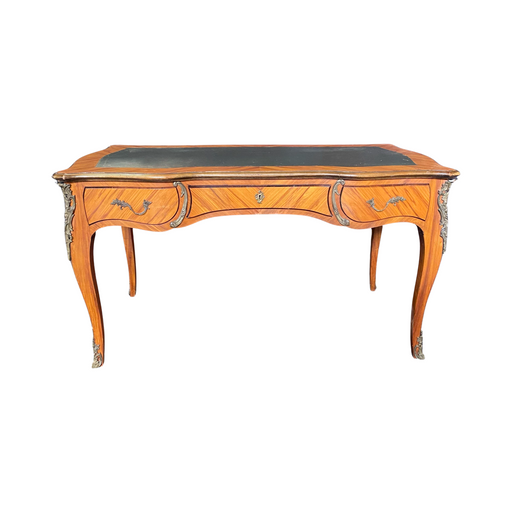 French Louis XV Bureau Plat Desk or Writing Table with Embossed Leather Top