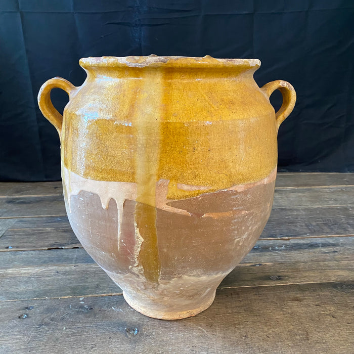 French Large Confit Pot with Yellow Glaze from the 19th Century #7939