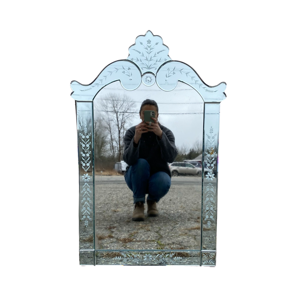 Tiered and Beveled Venetian Glass Mirror with Reverse Etching