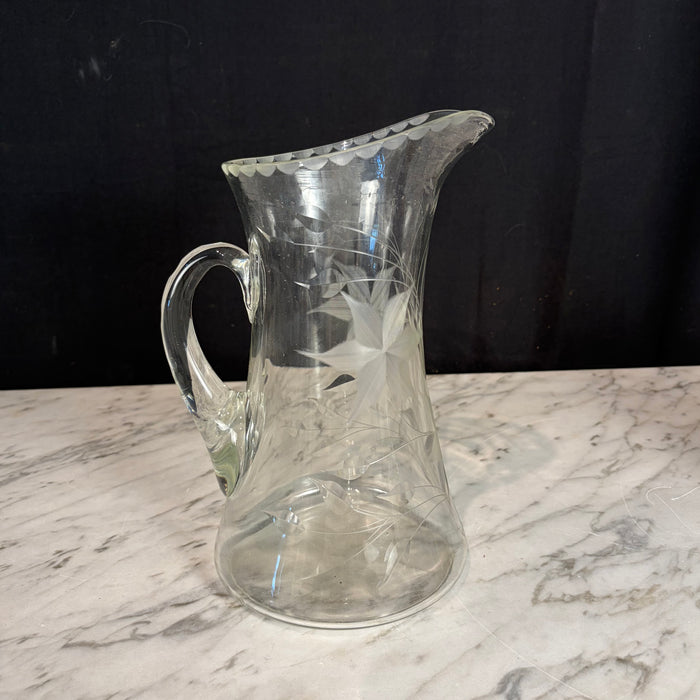 Hand-Blown Etched Glass Water Pitcher