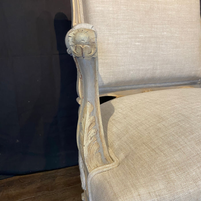 French Pair Louis XV Armchairs or Fauteuils 19th Century Painted