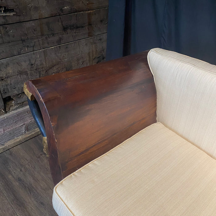 Period French Empire Mahogany and Ebony Gilded Neoclassical Sofa with Carved Gold Swan Figurines