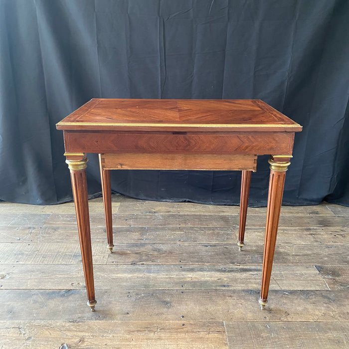 French Inlaid Game Table with Reversible Felt Top and Original Backgammon and Other Game Pieces