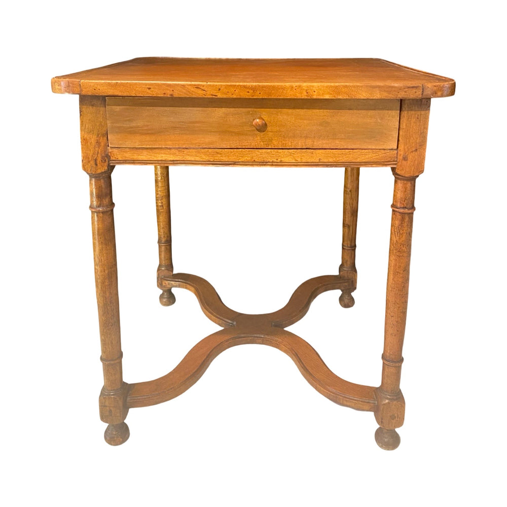 French Side Table with Embossed Leather Top and X-Form Stretcher 19th Century