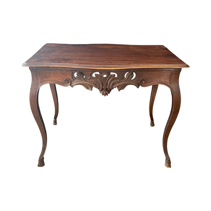 19th Century French Louis XV Carved Walnut Side Table or Desk Hoof Feet