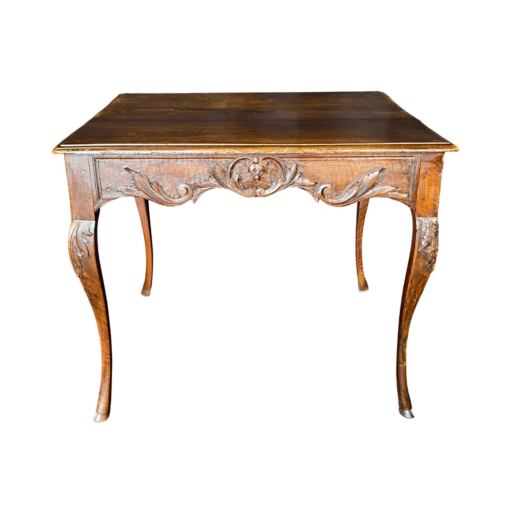 19th Century French Provincial Carved Louis XV Walnut Side Table or Accent Table with Hoof Feet