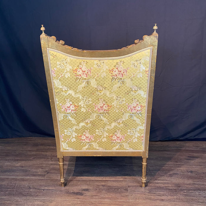 French Louis XVI Early 20th Century Giltwood Wingback Bergere Carved Armchair
