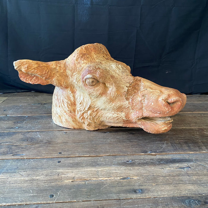 Detailed French Cow Head (Tete de Vache) Sculpture From Butcher's Shop or Boucherie Advertisement - Life Size Architectural Bust