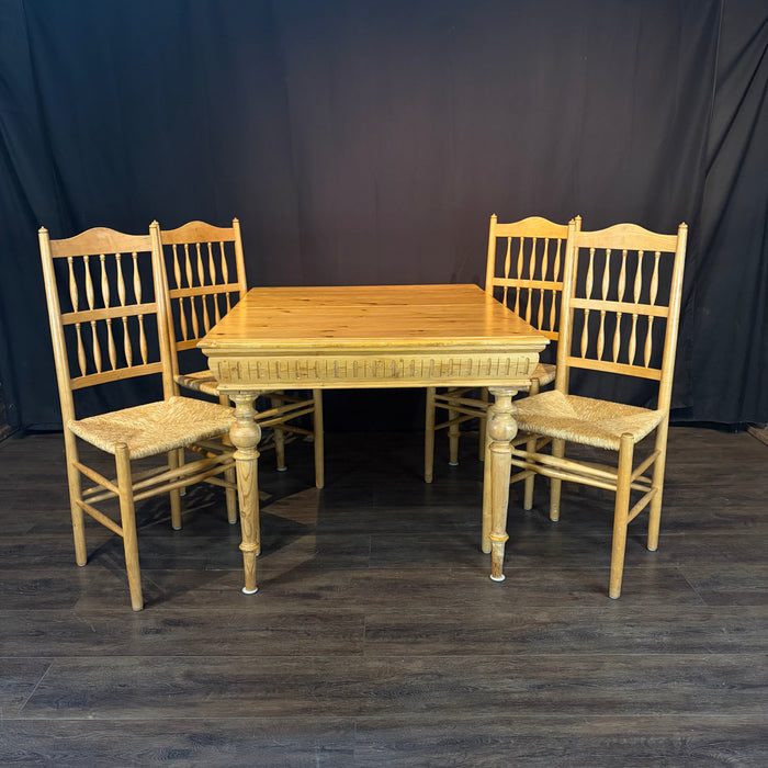 Set of Four Swedish Gustavian Style Country Spindle Back Dining Chairs with Rush Seats