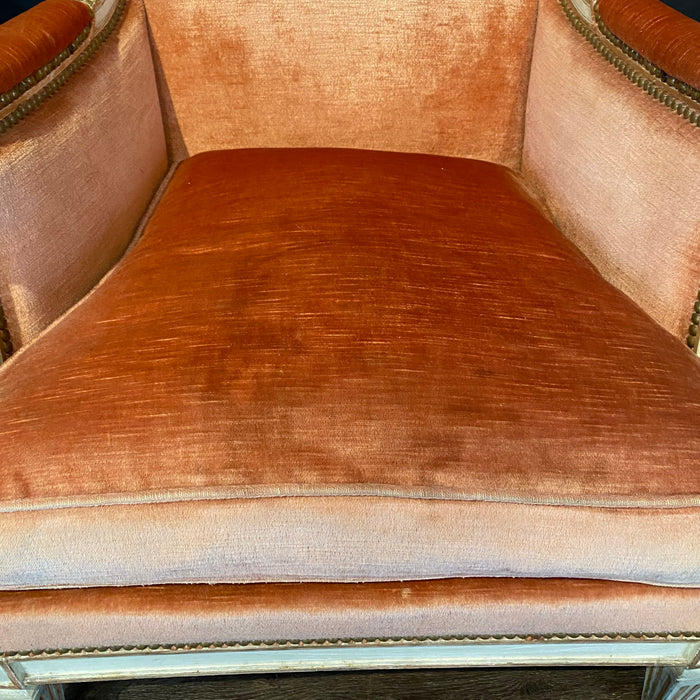 Pair of Antique French Louis XVI Painted Bergere Chairs or Armchairs with Original Mohair