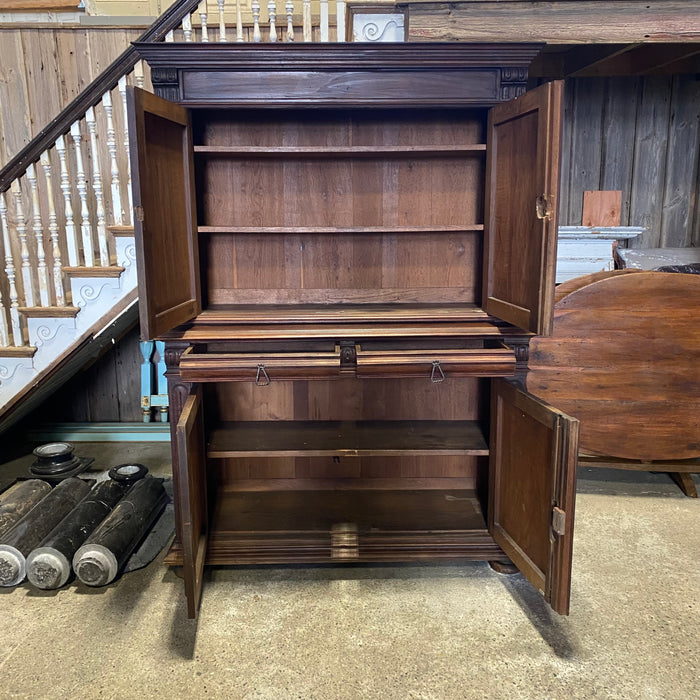 French Early 19th Century Solid Walnut Buffet a' Deux Corps Sideboard