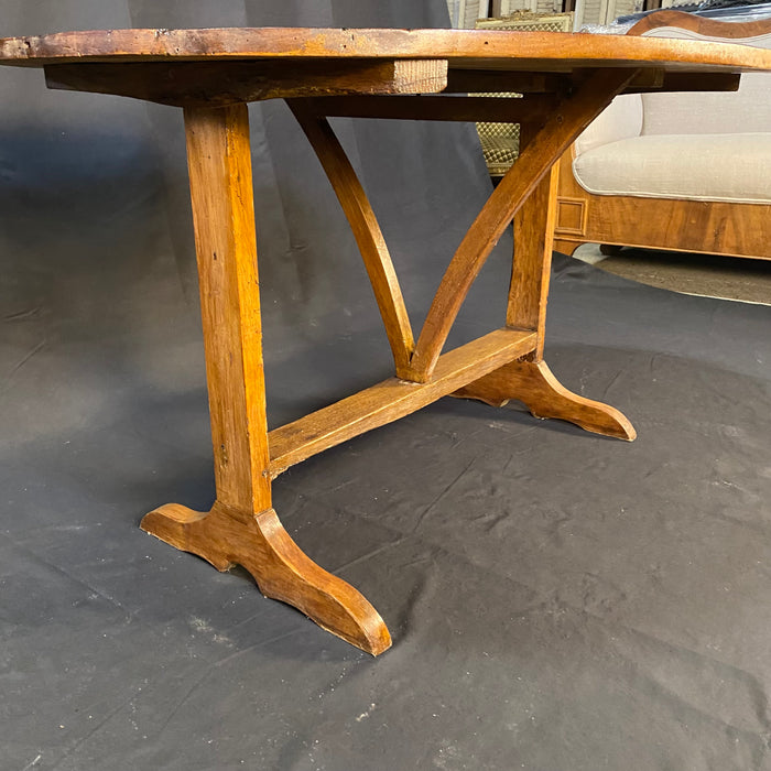 Large Oval Cherry French Early 19th Century Vigneron or Tilt-Top Walnut 'Table De Vendange' or Wine Tasting Table