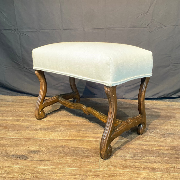 Antique French Os de Mouton Walnut Bench | 19th Century with New Upholstery