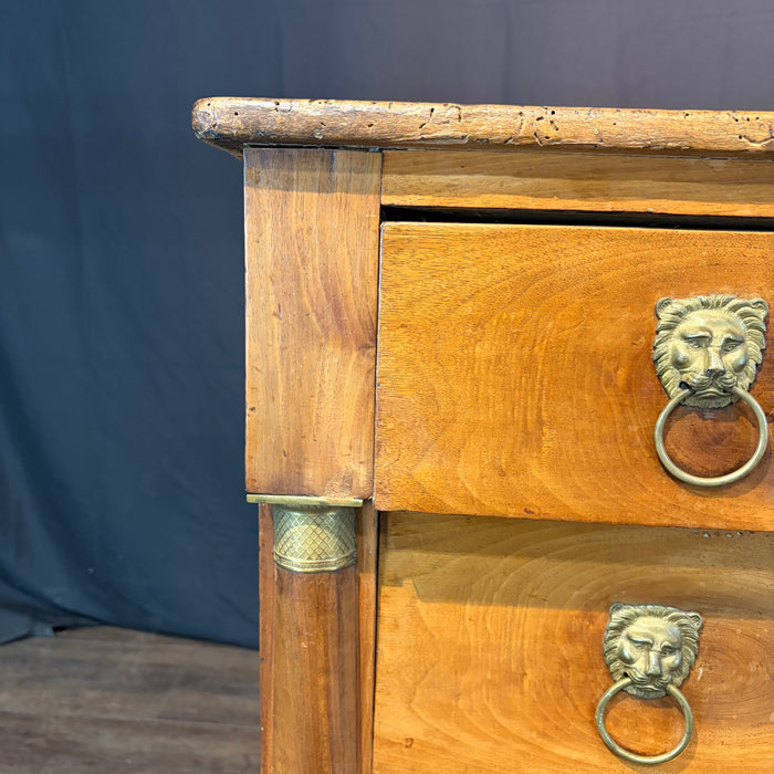 19th Century French Walnut Commode, Dresser or Chest of Drawers with Lion-Head Pulls