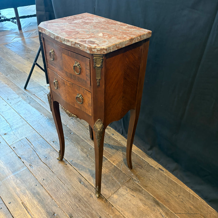 French Pair Marble Top Nightstands or Bedside Tables, or Side Tables Louis XV