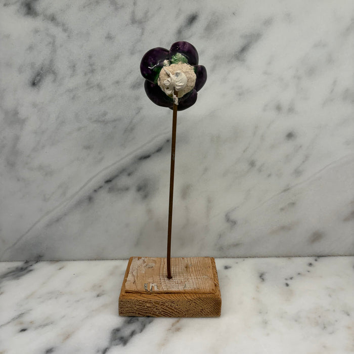 Antique French Purple Porcelain Flower Botanical Sculpture on Custom Display Stand