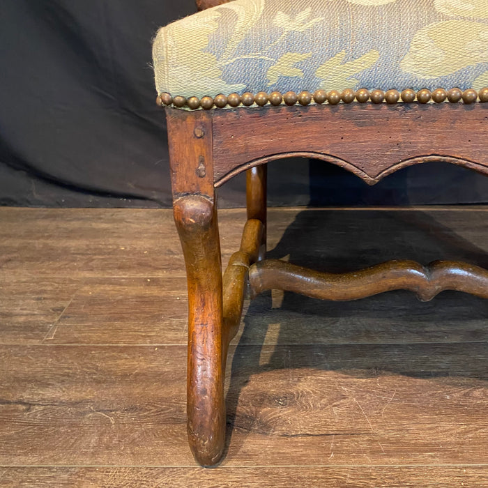Antique French Pair Louis XIV Armchairs or Fauteuils with Os de Mouton Stretchers