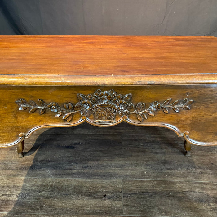 French 19th Century Writing Desk, Side Table or Console -  Louis XV Walnut with 2-Sided Carved Floral Urn Decor