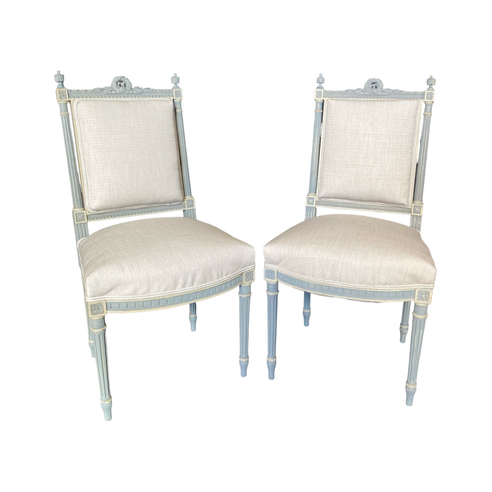 French 19th Century Pair of Louis XVI Neoclassical Painted Side Chairs or Dining Chairs