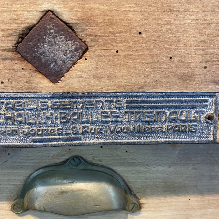 Antique French Butcher’s Block Table With Bull’s Head Mount and Rare Paris Maker's Label Jules Mareschal