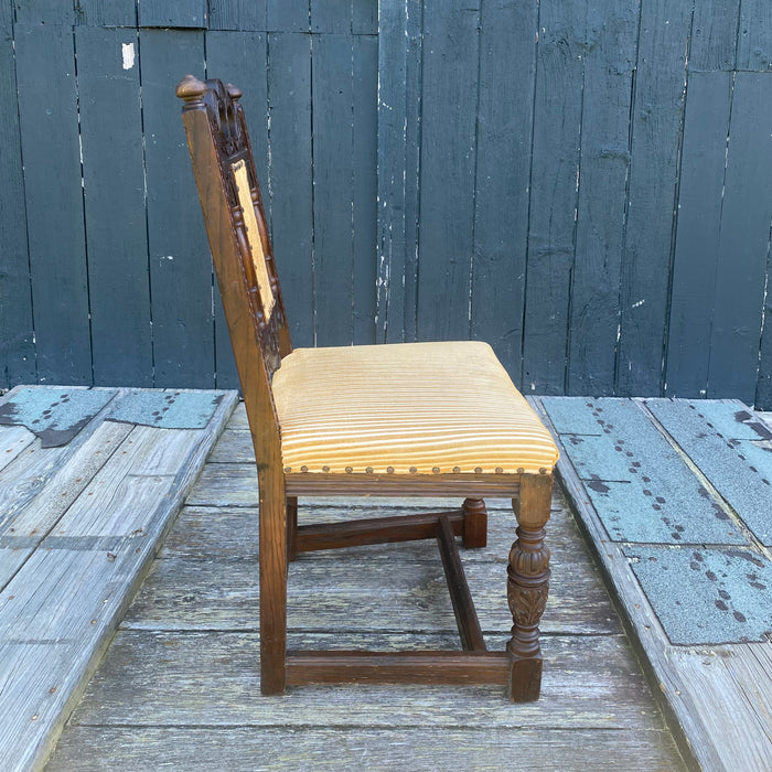 Antique Set of 8 British Jacobean Style Carved Oak Dining Chairs: 2 Arm Chairs and 6 Side Chairs