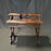 Italian 1800s Baroque Carved Walnut Writing Desk or Table with Drawers, Lyre Base and Iron Stretchers