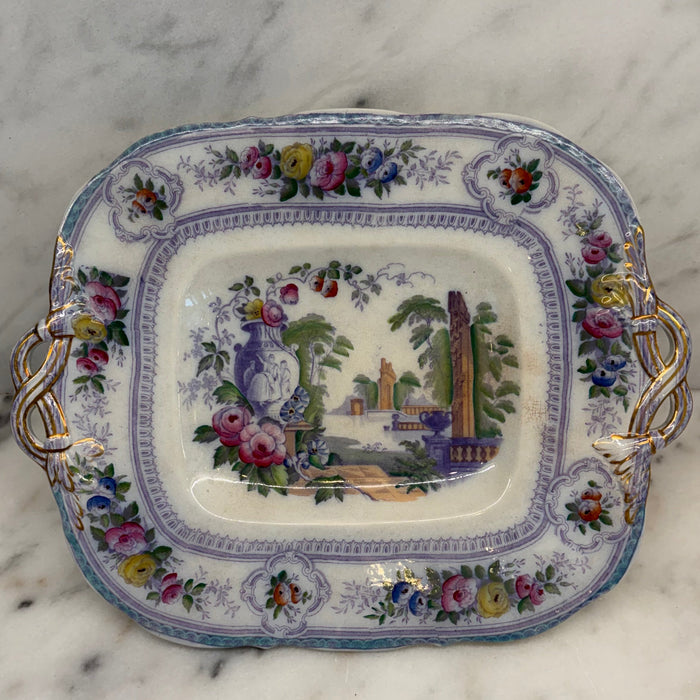 Antique English Staffordshire Parma Hand Painted Serving Platter Livesley Powell & Co 1850s
