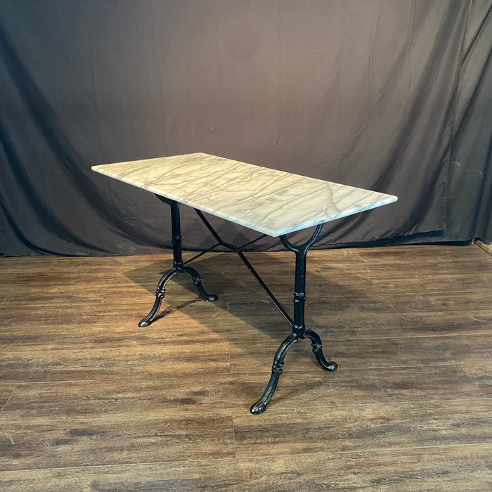 French Cafe Table or Bistro Table with Cast Iron Base and Carrera Marble Top