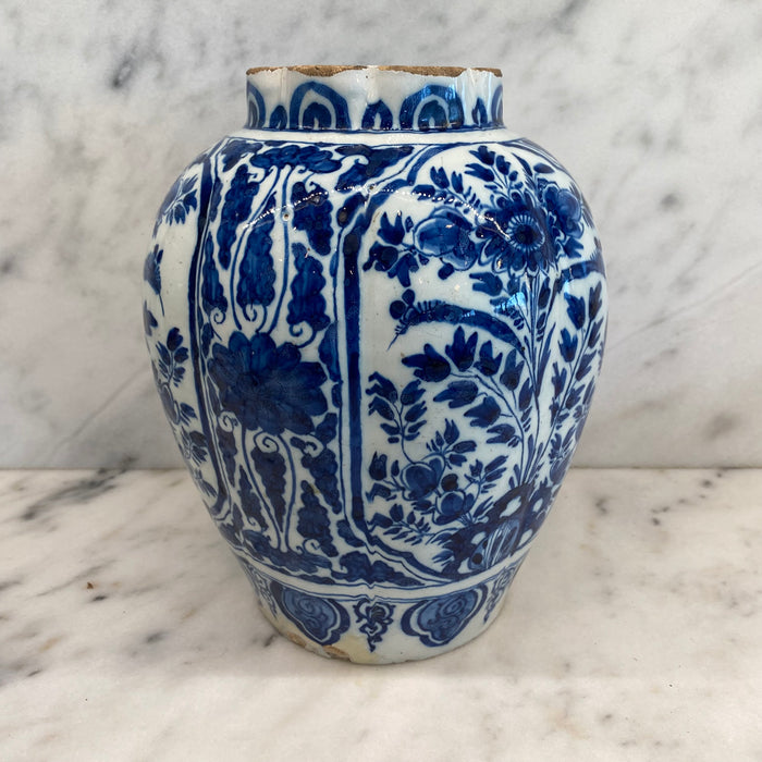 Late 18th Century Dutch Delft Blue and White Hand-Painted Baluster Vase