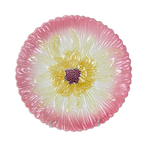 French Orchies Majolica Pink Daisy Floral Plate Circa 1890