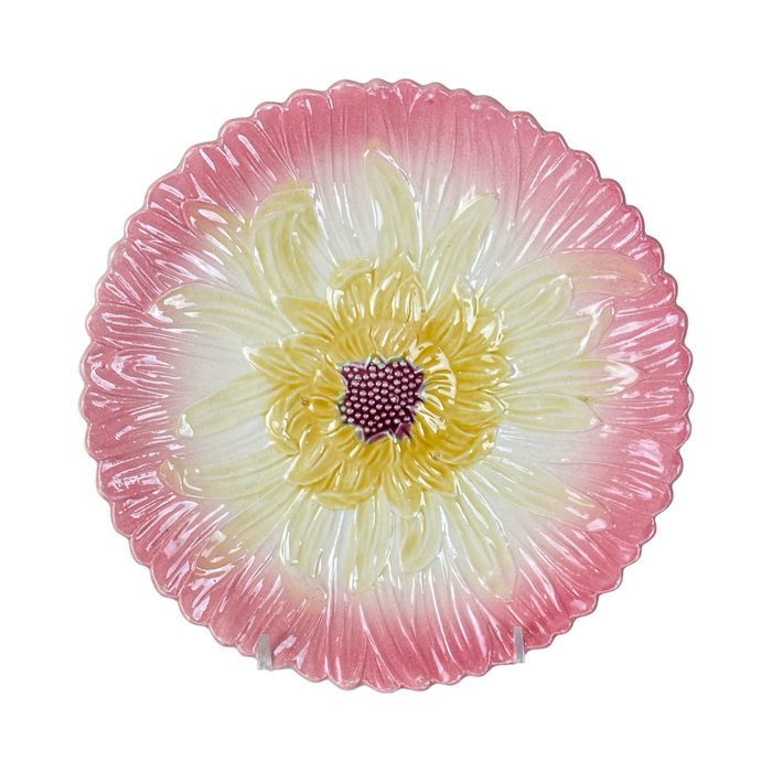 French Orchies Majolica Pink Daisy Floral Plate Circa 1890