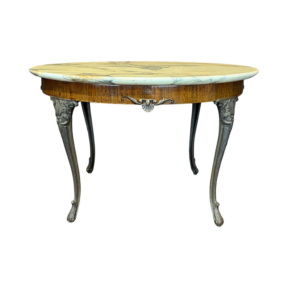 French Marble Top Coffee Table with Ormolu Mounted Apron and Cabriole Legs