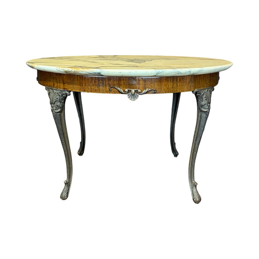 French Marble Top Coffee Table with Ormolu Mounted Apron and Cabriole Legs