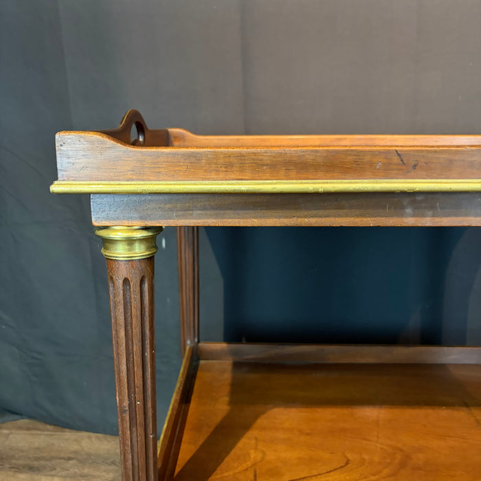 Antique French Bar Cart or Drinks Trolley with Pull-Out Leaves, Lower Shelf and Fluted Legs