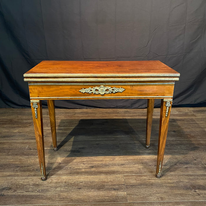Antique French Neoclassical Game or Card Table, or Console, Occasional Table or Side Table with Fold-Over Top and Gilt-Bronze Mounts