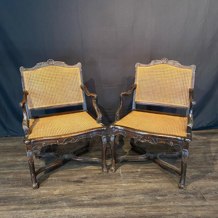 Antique French Armchairs Carved with Mohair Cushions 19th Century - a Pair