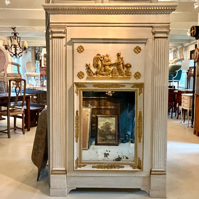 French Early 19th Century Louis XVI Period Trumeau Mirror with Pastoral Scene in Original Gold Gilt