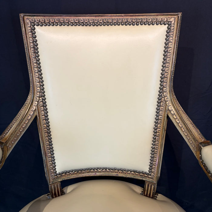 Pair Antique French Louis XVI Carved Giltwood Fauteuil Armchairs