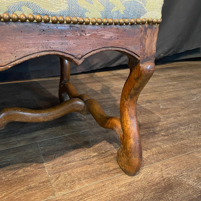 Antique French Pair Louis XIV Armchairs or Fauteuils with Os de Mouton Stretchers